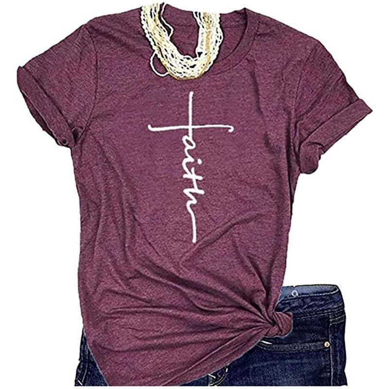 日本に Women Geicyjiecy Casual Short Cotton Tees Summer Printed Faith Shirt T その他シューズ