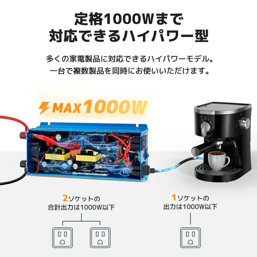 永久保証】 インバーター 正弦波 DC 12V AC 100V 1000W 最大2000W 車