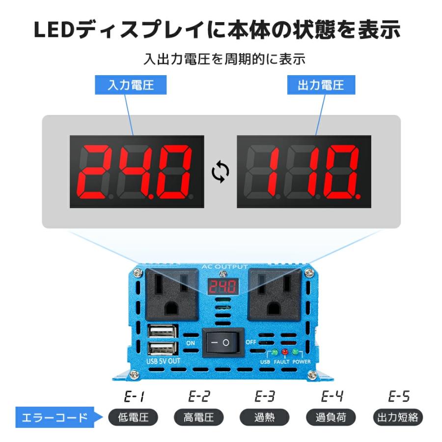 正弦波 インバーター 24V 100V 1000W 最大2000W DC AC 直流 交流 カー