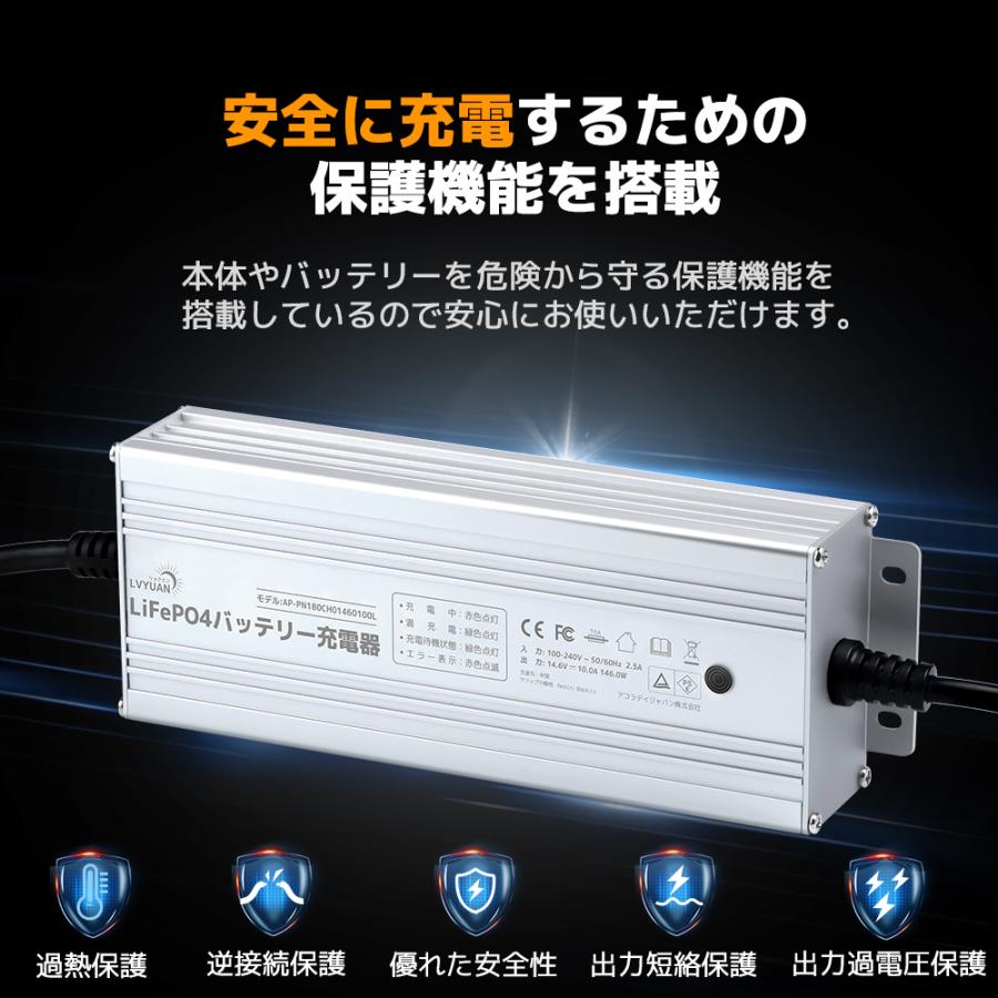LVYUAN 自動バッテリー充電器リン酸鉄リチウムイオンバッテリー専用
