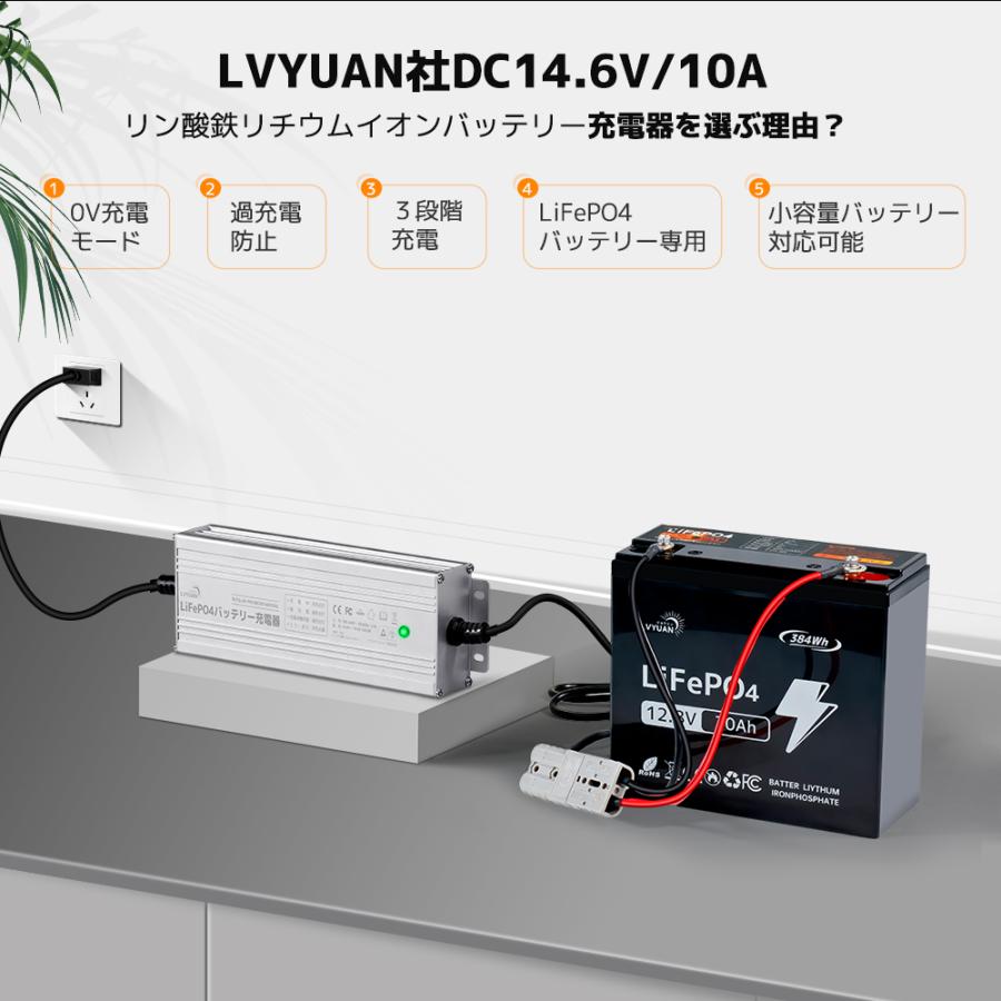 YABANA リチウムイオン充電器 LVYUAN 自動バッテリー充電器 リン酸鉄リチウムイオンバッテリー専用