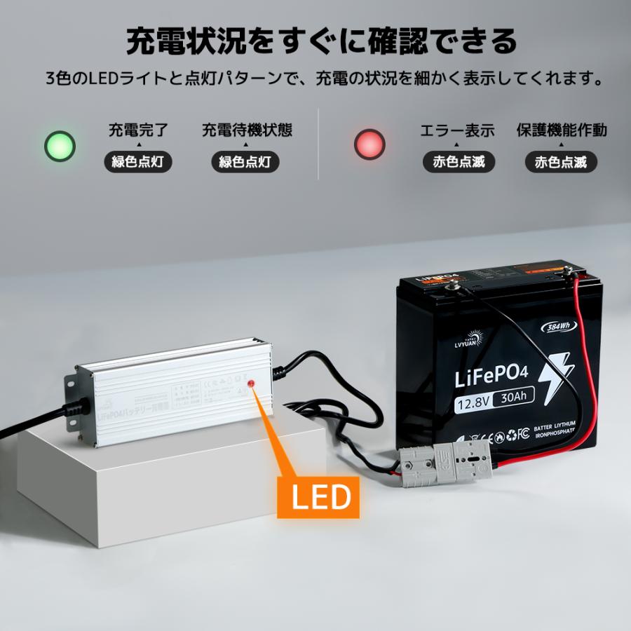 LVYUAN 自動バッテリー充電器リン酸鉄リチウムイオンバッテリー専用