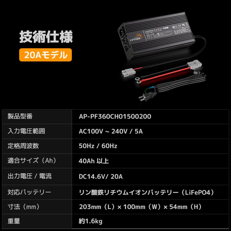LVYUAN 自動バッテリー充電器リン酸鉄リチウムイオンバッテリー専用 12V 20A LiFePO4 アンダーソン端子付きの画像