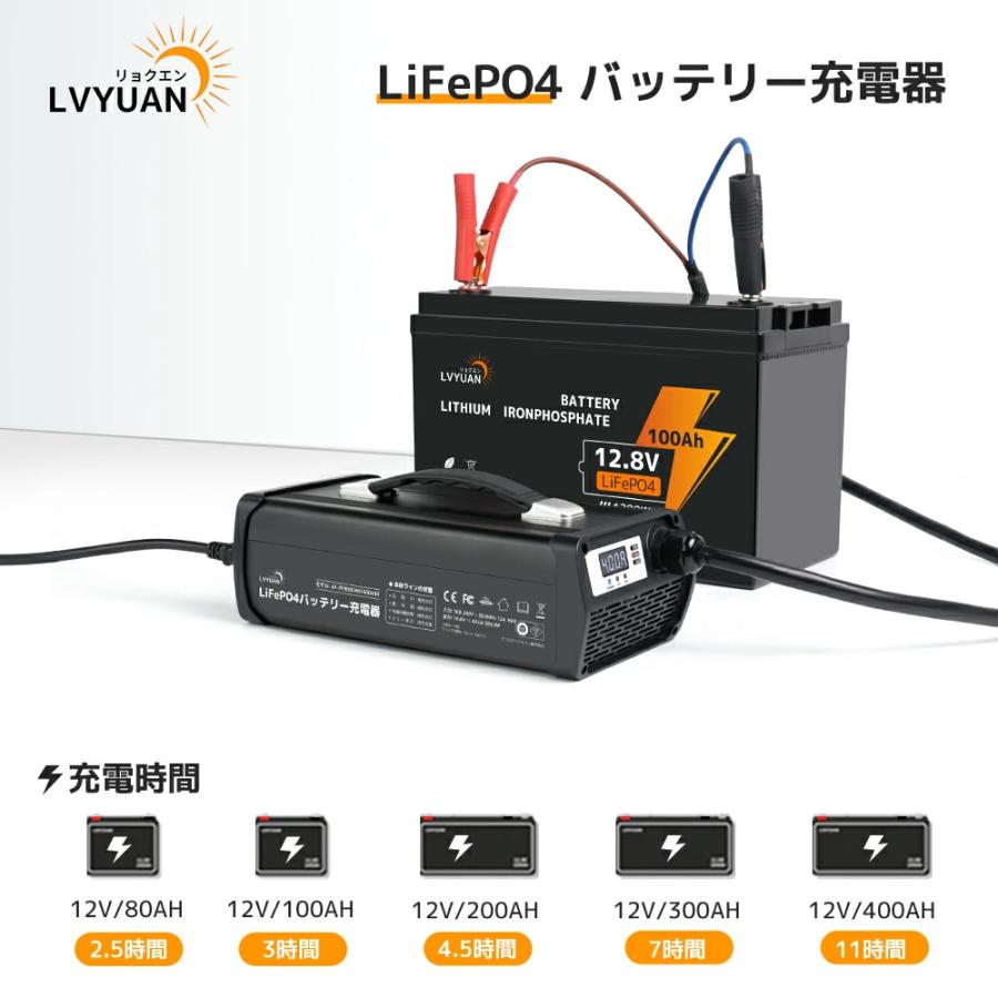 LVYUAN 自動バッテリー充電器 リン酸鉄リチウムイオンバッテリー専用