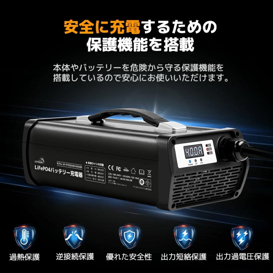 LVYUAN 自動バッテリー充電器 リン酸鉄リチウムイオンバッテリー専用