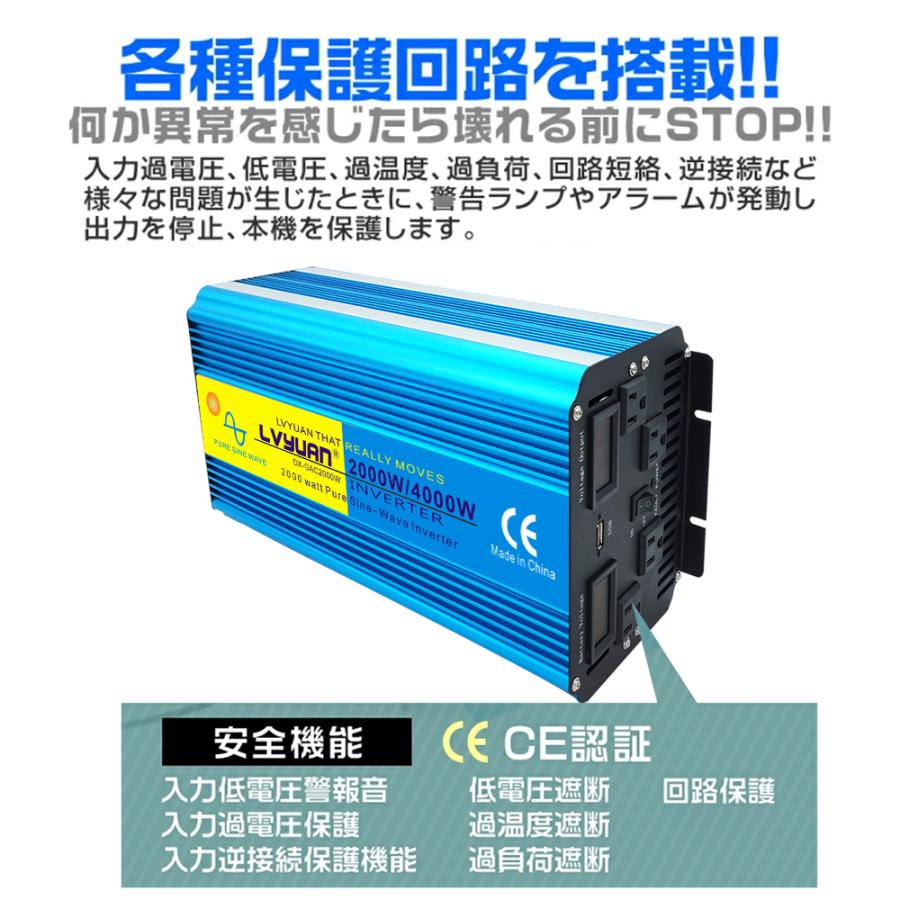 永久保証】インバーター 正弦波 DC 12V AC 100V 2000W 最大4000W 50Hz