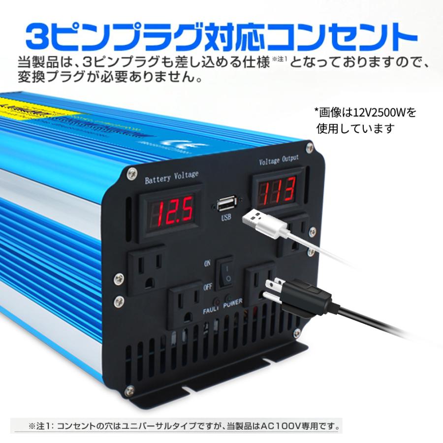 【永久保証】インバーター 正弦波 DC 12V AC 100V 2500W 最大5000W  50/60HZ 切替  車変圧器 車中泊 太陽光発電 緊急 防災用品  LVYUAN（リョクエン）｜shoryu-store｜06