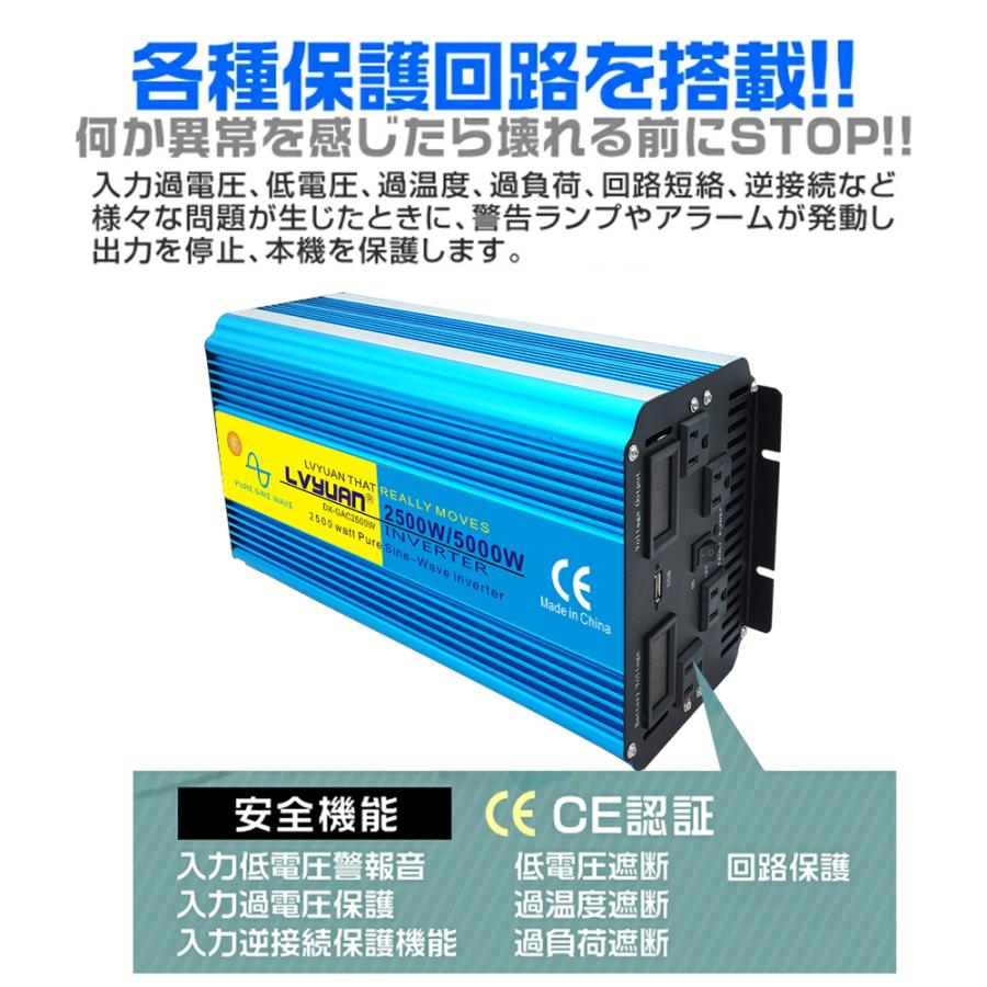 【永久保証】インバーター 正弦波 DC 12V AC 100V 2500W 最大5000W  50/60HZ 切替  車変圧器 車中泊 太陽光発電 緊急 防災用品  LVYUAN（リョクエン）｜shoryu-store｜08