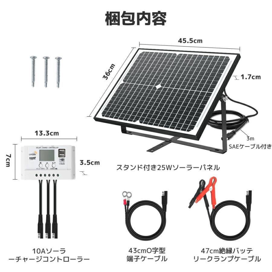 LVYUAN 単結晶 12Vソーラーパネル 25W ソーラー発電キット LVYUAN 単結晶 12Vソーラーパネル 25W ソーラー発電キット