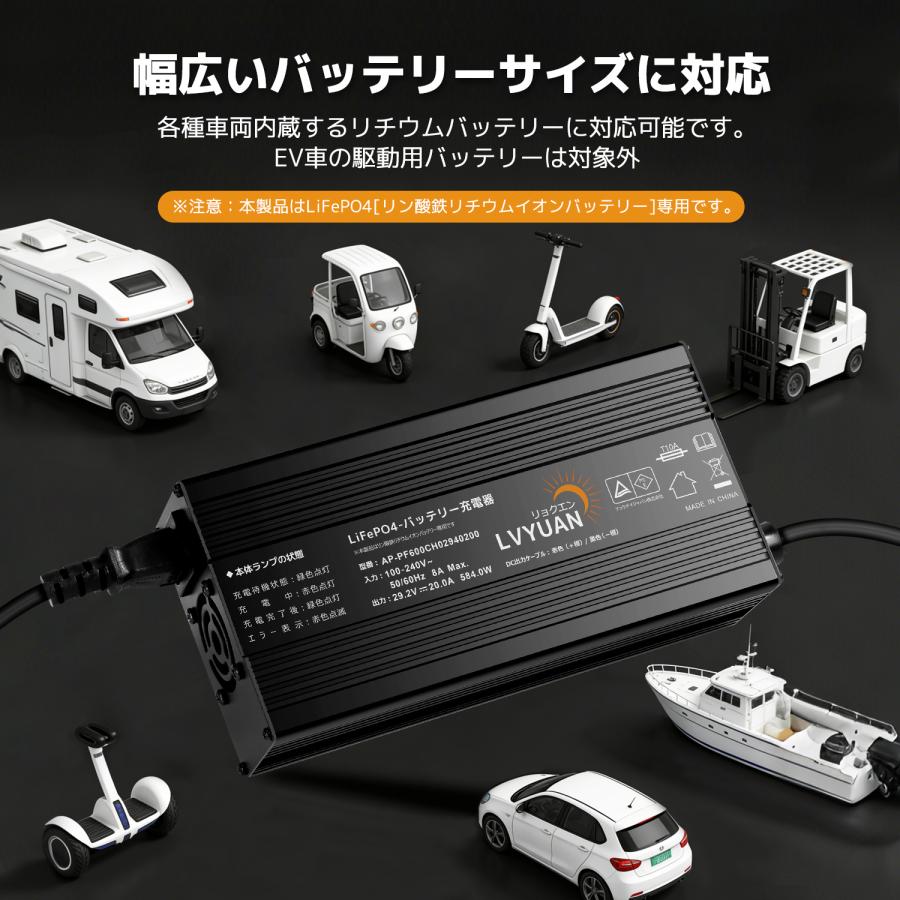 LVYUAN 自動バッテリー充電器 リン酸鉄リチウムイオンバッテリー専用