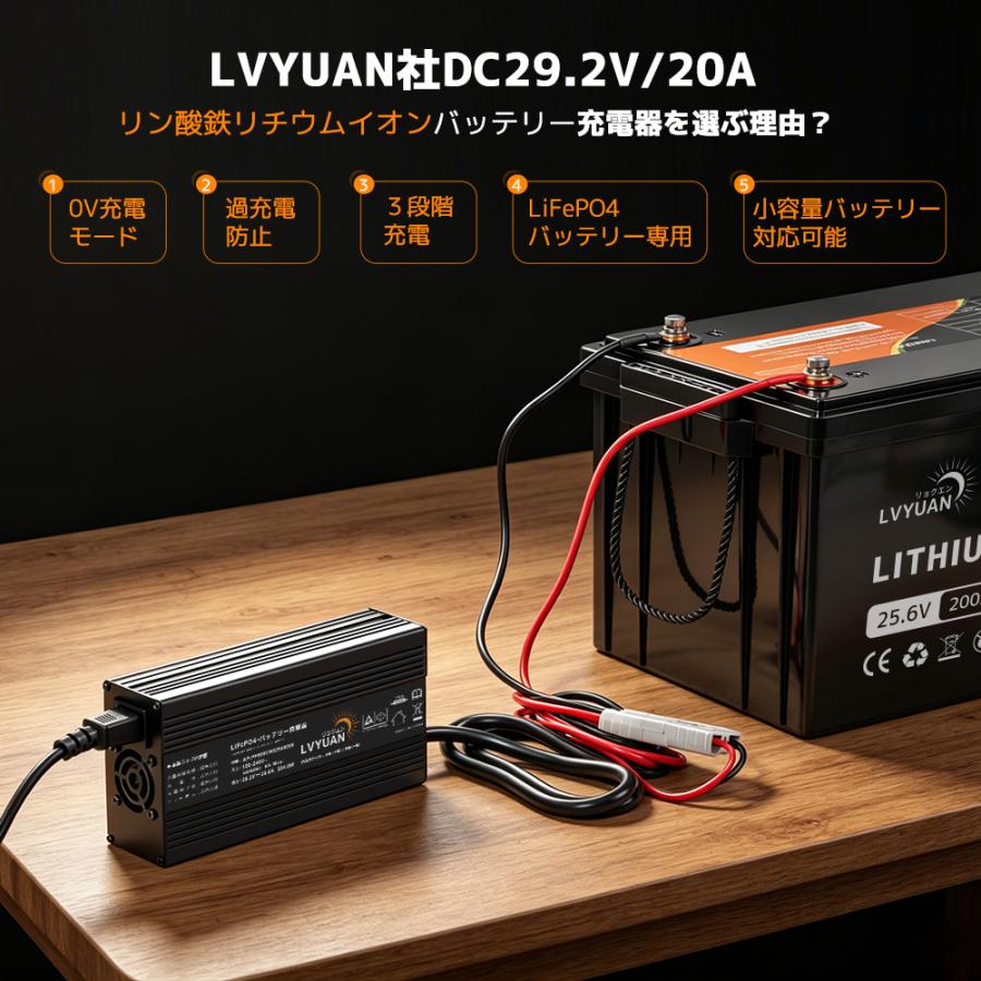 LVYUAN 自動バッテリー充電器 リン酸鉄リチウムイオンバッテリー専用