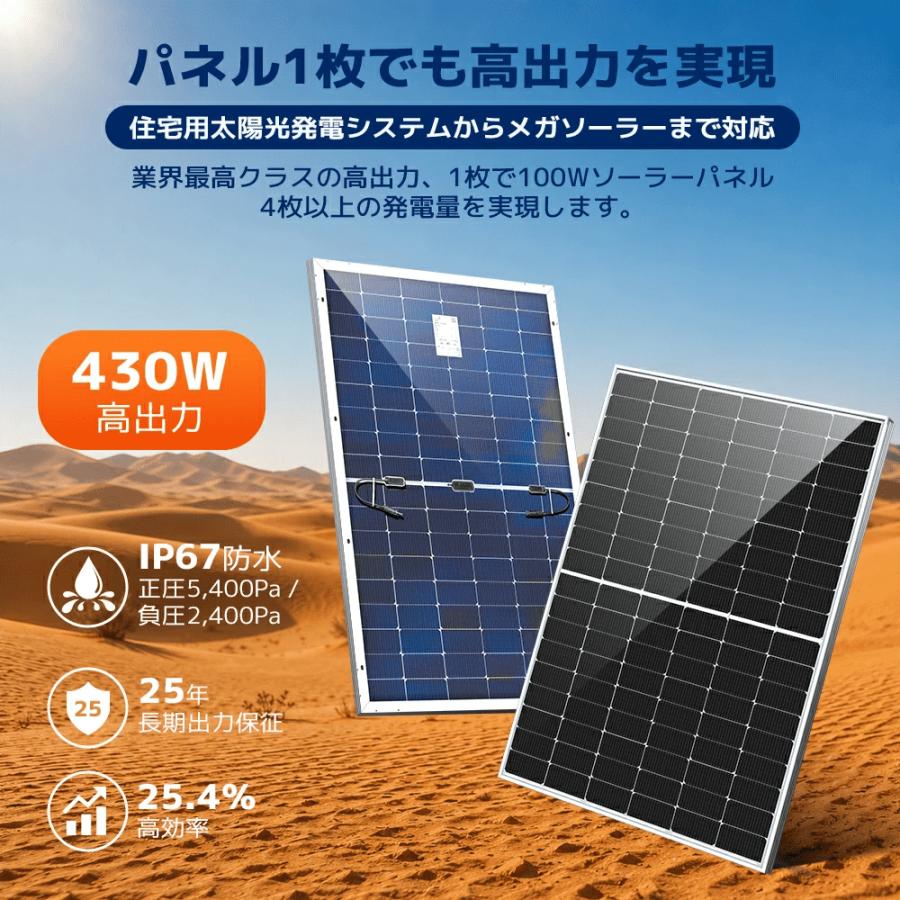 LVYUAN 430W ソーラーパネル N型TOPCon単結晶シリコン 両面発電 太陽光