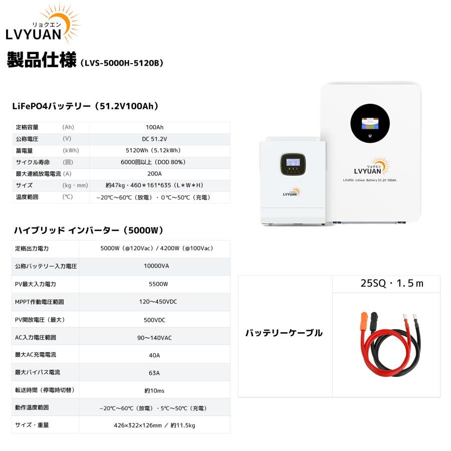 LVYUAN 5KWハイブリッドソーラー発電システム 5KWハイブリッドインバーター+5.12kWhLiFePO4バッテリー/10.24kWhLiFePO4バッテリー  送料無料 |  | 08