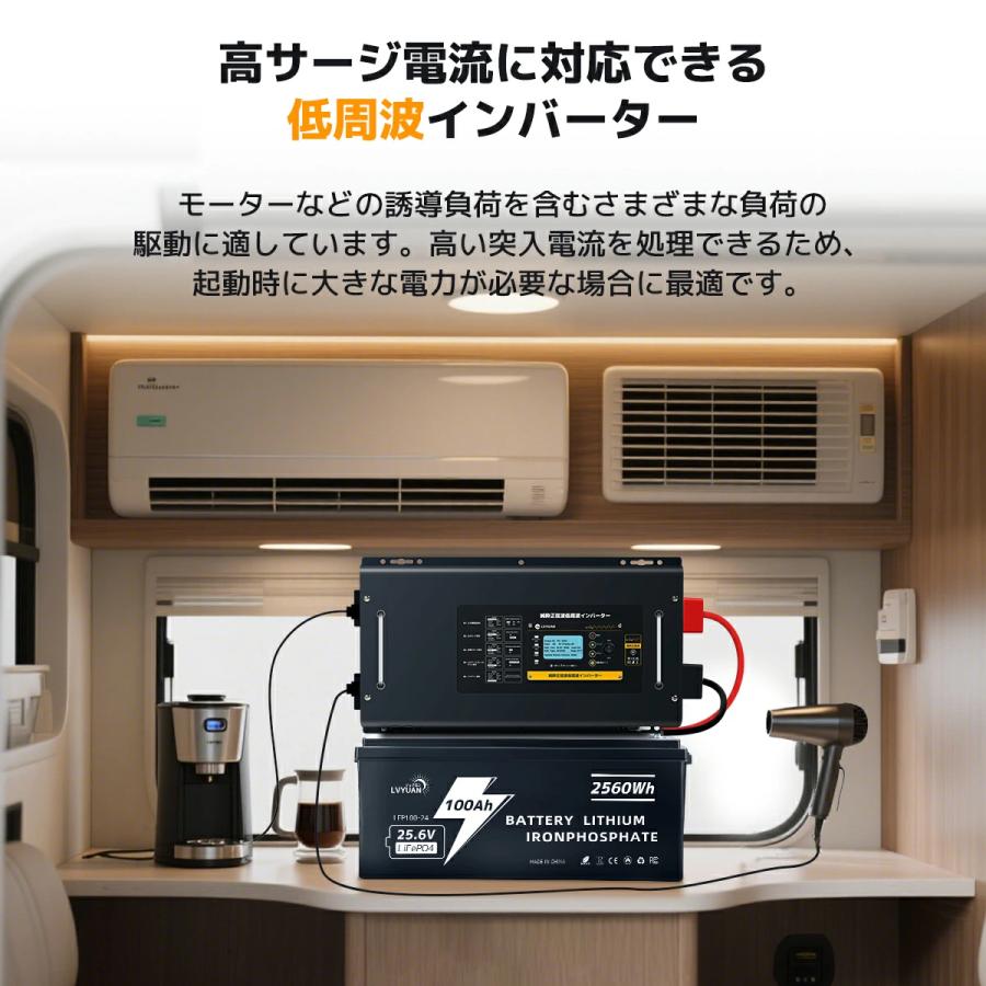 LVYUAN 純正弦波 低周波インバーター 6000W 24V/48V選択可 UPS パススルー対応 70A高速充電 LCDリモコン付 バッテリー充電器 車中泊 災害対策 RV【永久保証】の画像