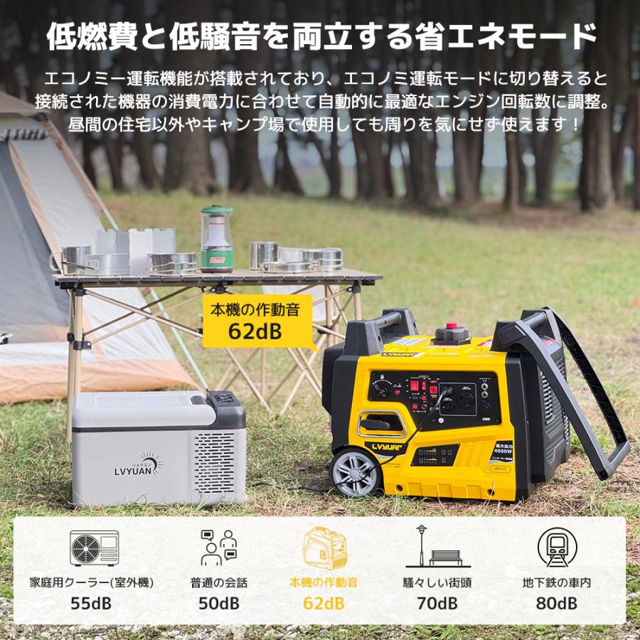 LVYUAN インバーター発電機 最大4kW 定格出力3.5KW 正弦波 ガソリン