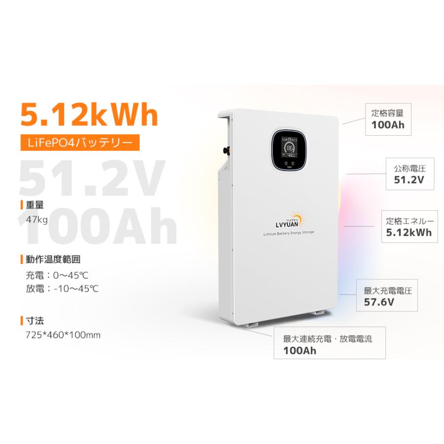 LVYUAN リン酸鉄リチウムイオンバッテリー 51.2V 100AH 5.12kWh