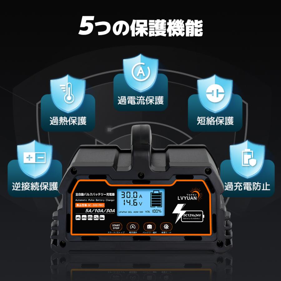 LVYUAN 新登場！全自動パルス充電器 30A 12V/24V鉛/LiFePO4 12V