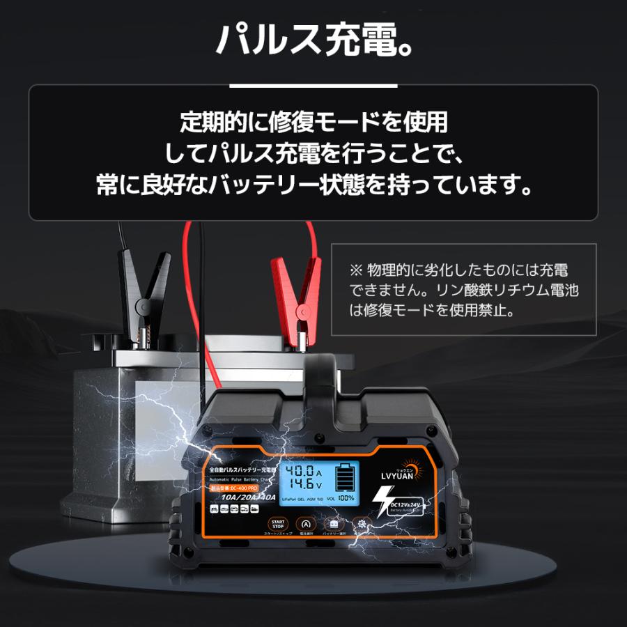 LVYUAN 新登場！全自動パルス充電器 40A 12V/24V鉛/LiFePO4 12V