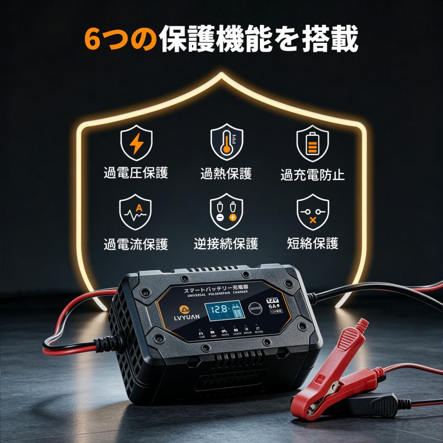 LVYUAN リョクエン 全自動 12Vバッテリー充電器 バイク充電器 20AH対応