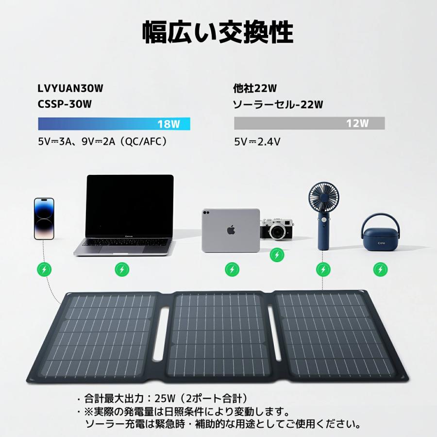 LVYUAN ソーラーパネル ソーラー充電器 太陽光充電器 30W 小型 太陽光