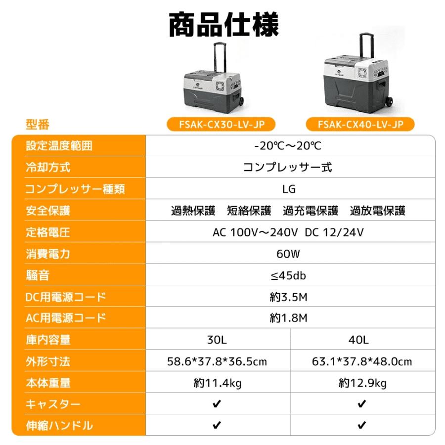 車載冷蔵庫 30L/40L ポータブル冷蔵冷凍庫 AC/DC（ 12V / 24V ） 静音