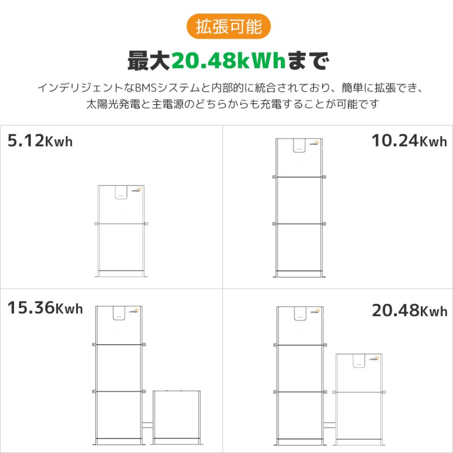 「10年保証」LVYUAN 蓄電池 10.24kWh 縦型ハイブリッド蓄電システム ハイブリッドインバーター エネルギー蓄電装置 太陽光発電 リン酸鉄リチウム電池×2 200AH |  | 18