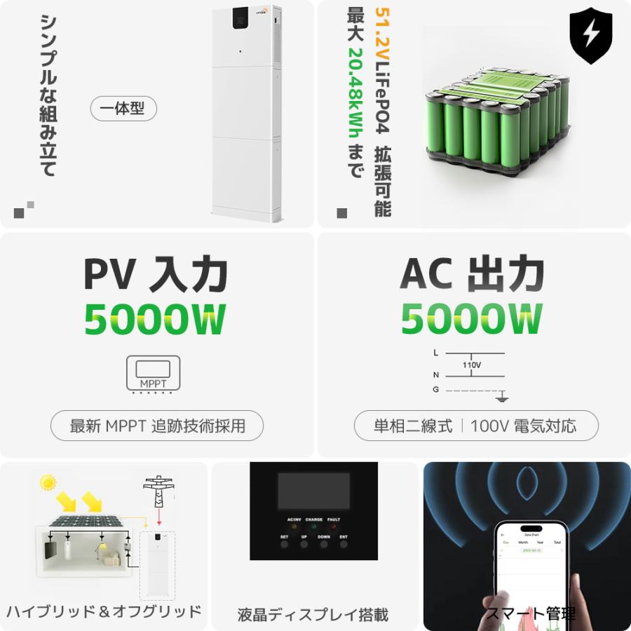 10年保証」LVYUAN 蓄電池 10.24kWh 縦型ハイブリッド蓄電システム 