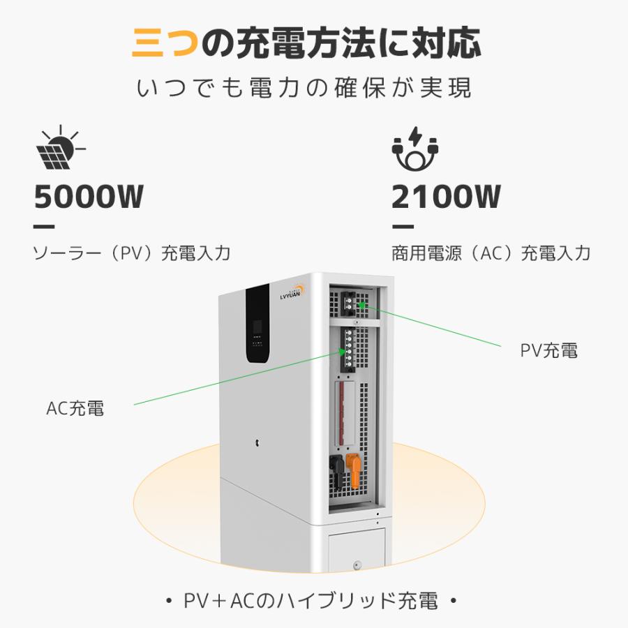 LVYUAN 蓄電池 10.24kWh 縦型ハイブリッド蓄電システム ハイブリッドインバーター エネルギー蓄電装置 太陽光発電 リン酸鉄リチウム電池×2 200AH｜shoryu-store｜05