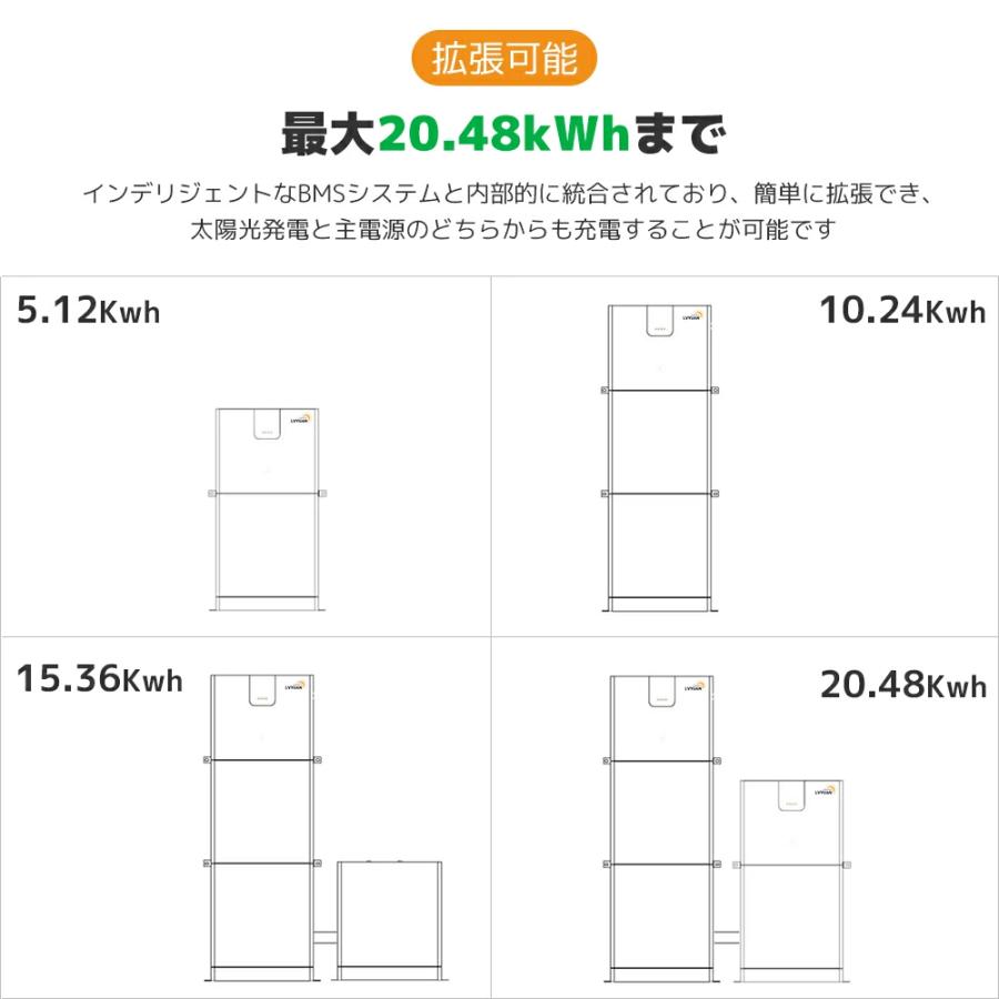 「10年保証」LVYUAN 蓄電池 5.12kWh 縦型ハイブリッド蓄電システム ハイブリッドインバーター エネルギー蓄電装置 太陽光発電 リン酸鉄リチウム電池 100AH |  | 17