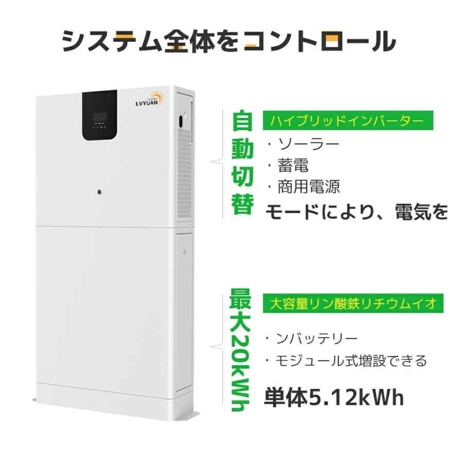 「10年保証」LVYUAN 蓄電池 5.12kWh 縦型ハイブリッド蓄電システム ハイブリッドインバーター エネルギー蓄電装置 太陽光発電 リン酸鉄リチウム電池 100AH |  | 03