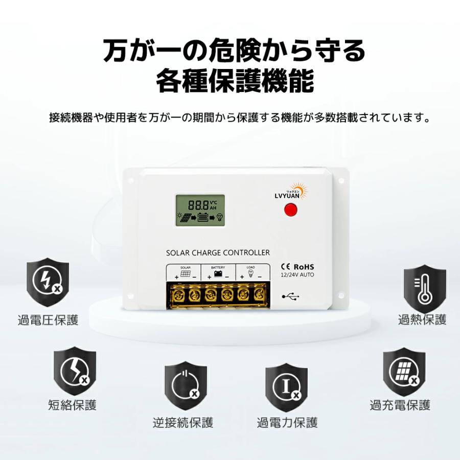 LVYUAN PWM 多機能ソーラーチャージコントローラー 12V24V兼用 USB5V