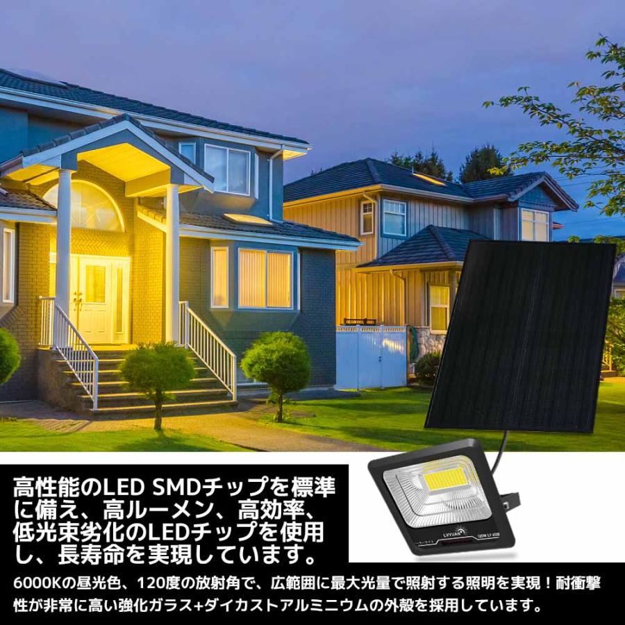 LVYUAN（リョクエン）ソーラーライト LEDフラッドライト 照明 ソーラー 投光器 120W大電力 6500K昼光色 屋外照明 防水設計 分離型 コード5m 夜自動点灯 |  | 01