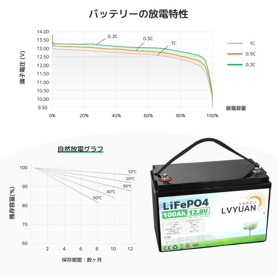 LVYUAN LiFePO4（リン酸鉄リチウム）電池 リチウムイオンバッテリー 12V 100AH 1280Wh｜shoryu-store｜14