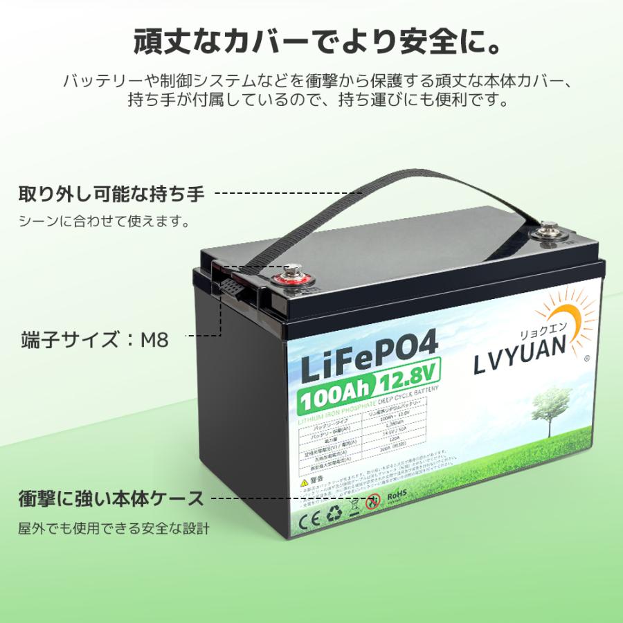 LVYUAN LiFePO4（リン酸鉄リチウム）電池 リチウムイオンバッテリー 12V 100AH 1280Wh｜shoryu-store｜07