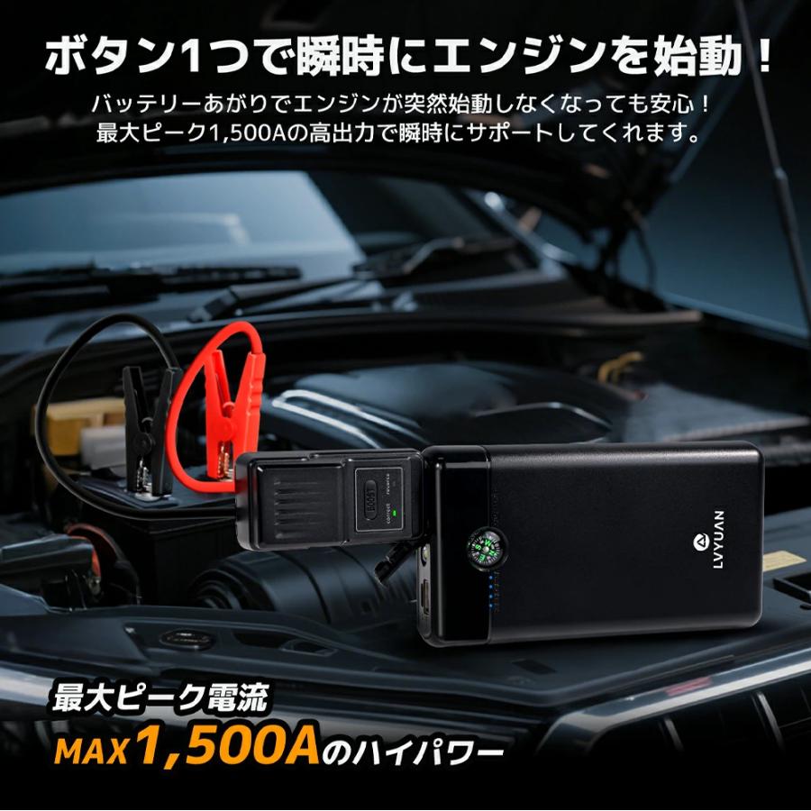 LVYUAN 12V車用ジャンプスターター 10000mAhバッテリー タイヤ空気入れ