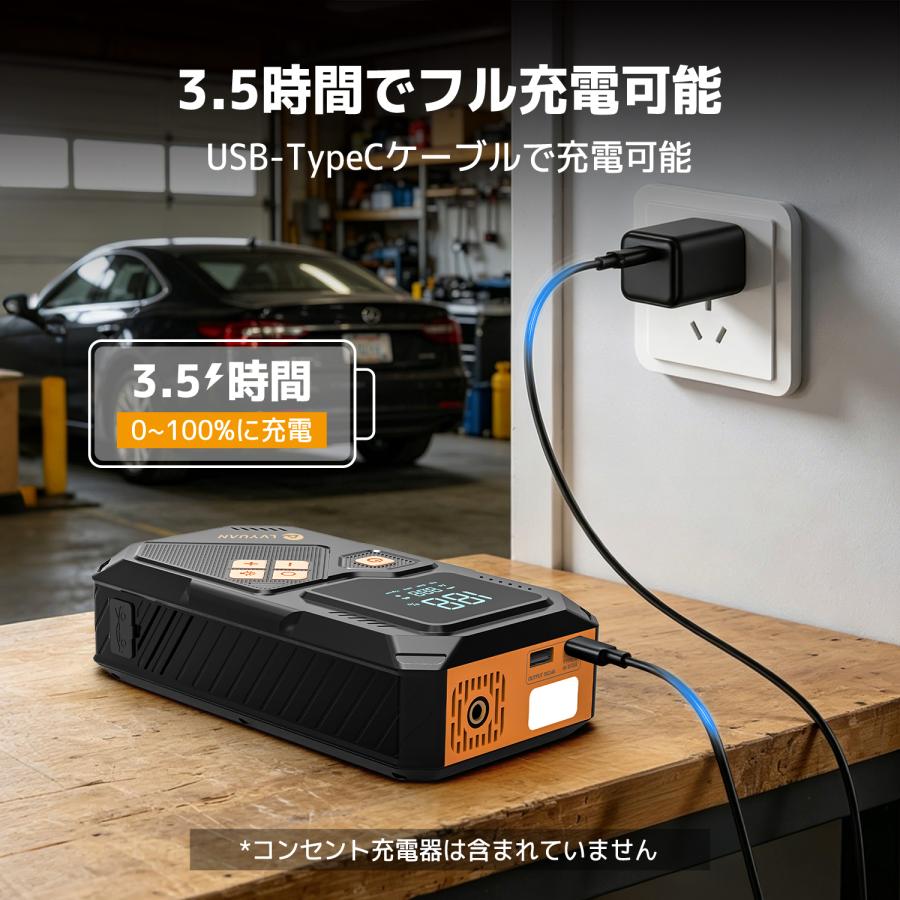 LVYUAN 12V車用ジャンプスターター 10000mAh/12000mAh電池 タイヤ空気
