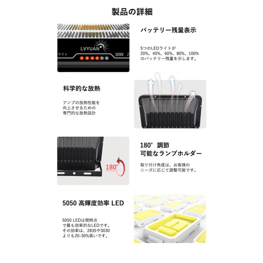 LVYUAN（リョクエン）ソーラーライト LEDフラッドライト 照明 ソーラー 投光器 30W電力 6500K昼光色 屋外照明 防水設計 分離型 コード5m 夜自動点灯 太陽光発電 |  | 11