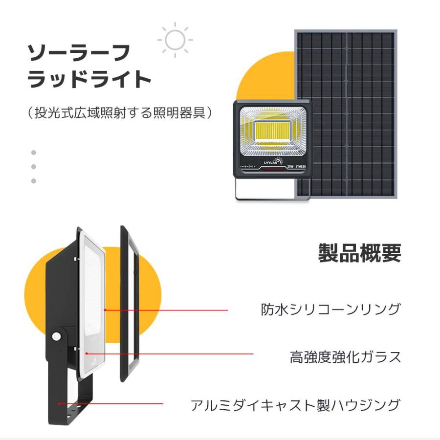 LVYUAN（リョクエン）ソーラーライト LEDフラッドライト 照明 ソーラー 投光器 30W電力 6500K昼光色 屋外照明 防水設計 分離型 コード5m 夜自動点灯 太陽光発電 |  | 12
