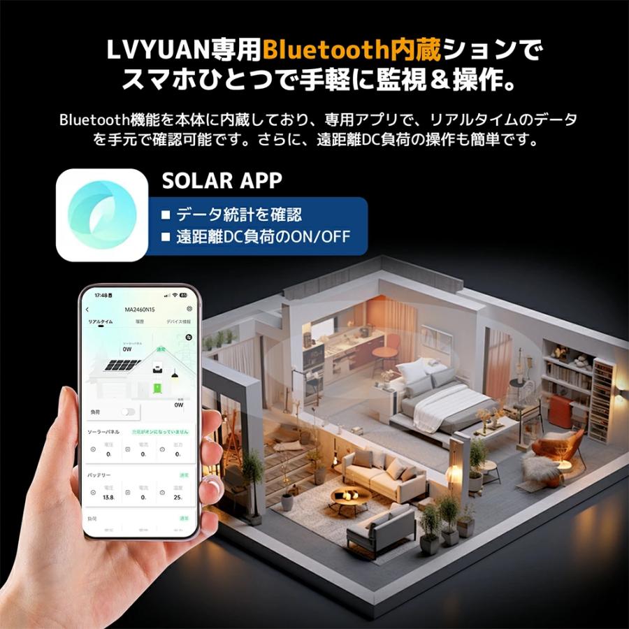 LVYUAN（リョクエン）MPPT 60Aソーラー充電コントローラー 最大入力1600W MPPT12V 24V 自動 最大PV 150V入力 ソーラー充放電 太陽光発電用 「三年保証」の画像