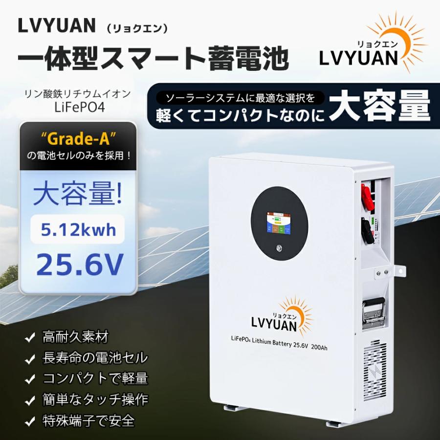 セール」LVYUAN 25.6V 200AH 5.12kWh LiFePO4 リン酸鉄リチウムイオン 