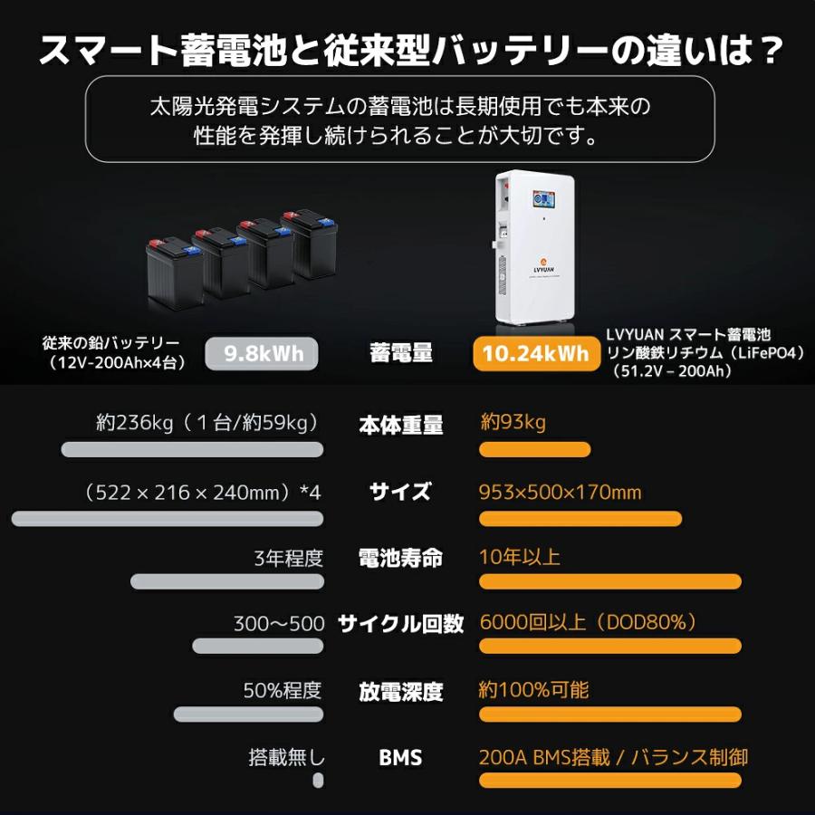 LVYUAN 51.2V 200AH 10.24Wh LiFePO4 リン酸鉄リチウムイオン