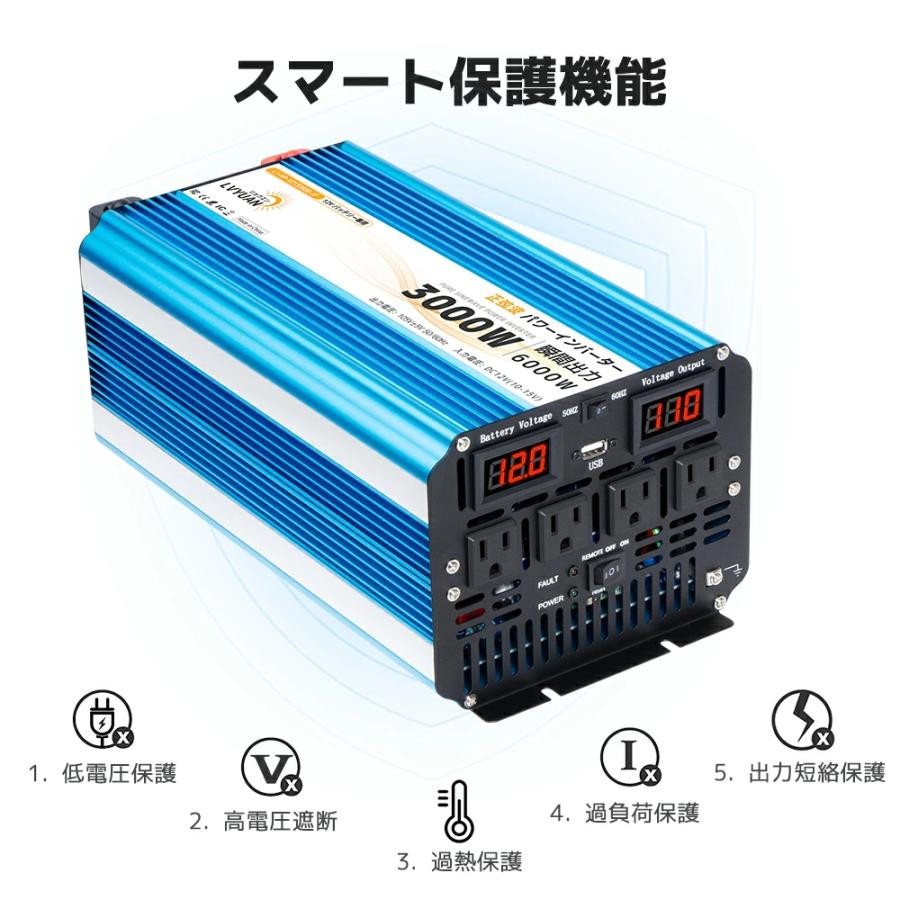 永久保証】LVYUAN インバーター 正弦波 12V 100V 3000W 最大6000W DC 