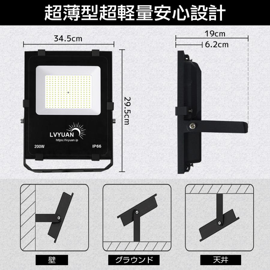 LVYUAN(リョクエン) 【2個セット】LED 投光器 200w高輝度 24000ML 屋外 防水 6500K昼光色 パネル 広角120度 ワークライト LED作業灯 緊急照明 ハイパワー｜shoryu-store｜08