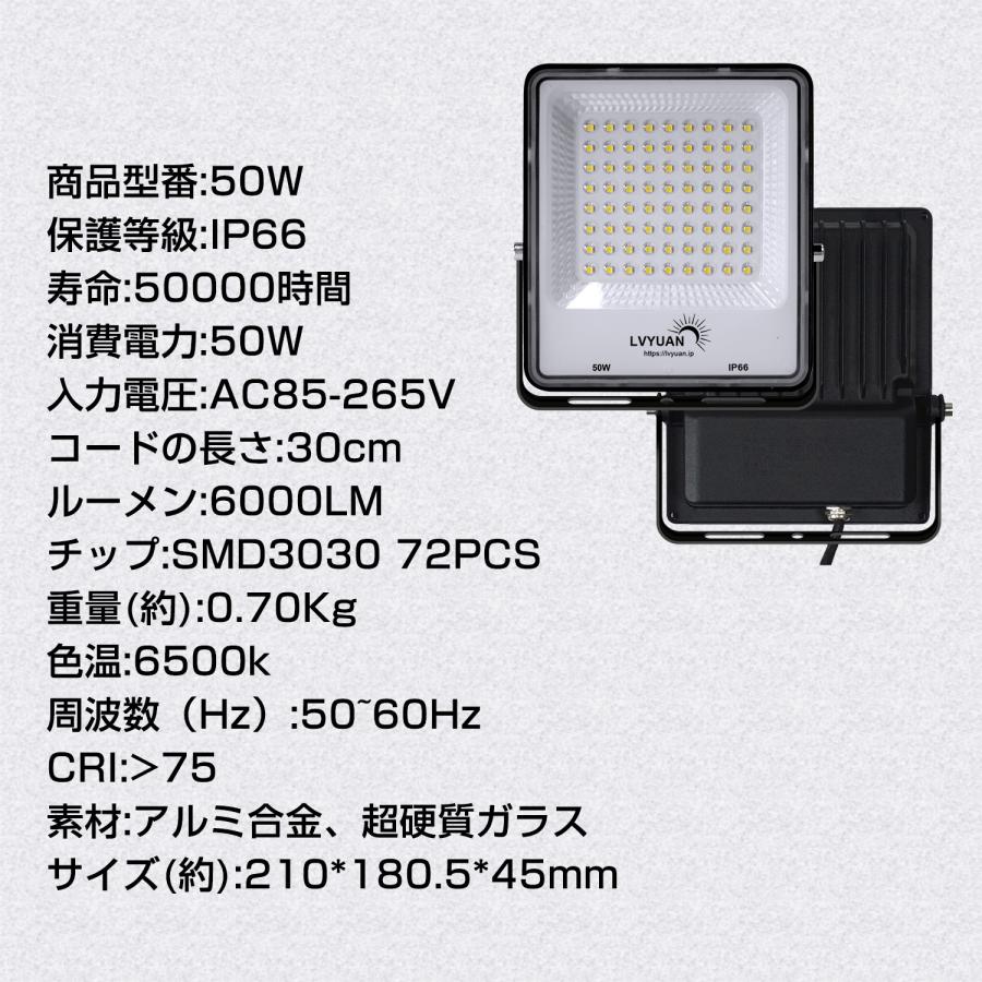 LVYUAN(リョクエン) 【超爆光 2個入超軽量、薄型 PC素材】 50w LED 投光器昼光色 6000LM ledライト led外灯 看板灯 IP66 防水 豪雨対応 薄型 屋外 作業灯｜shoryu-store｜07