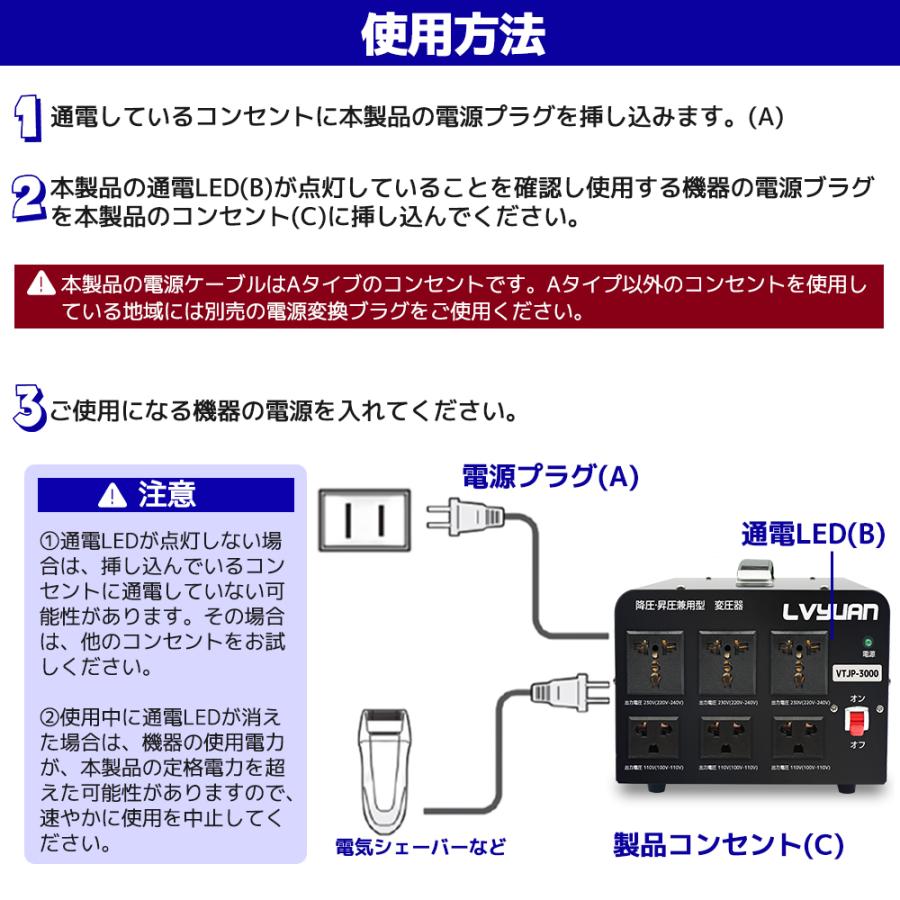 海外国内両用型変圧器 3000W アップトランス ダウントランス 降圧 昇圧兼用型 ポータブルトランス 3000VA 100V/110V 220V/240V 自由変換 LVYUAN｜shoryu-store｜12