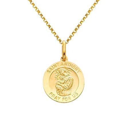 14 K黄色ゴールド宗教Saint Anthonyメダルペンダントwith 1.2 MMケーブルチェーンネックレス ネックレス、ペンダント 【数量限定】