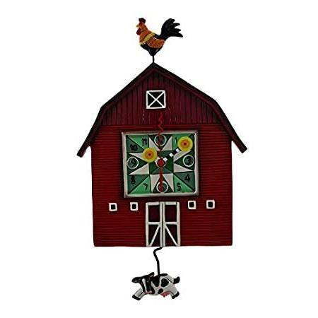 ブランドのギフト Designs Allen 赤 牛の形の揺れる振り子付き 壁時計 納屋の庭 掛け時計、壁掛け時計