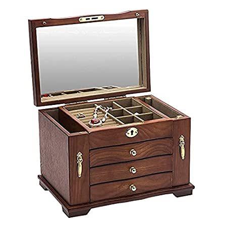 一番の Gift Mirror lock with Women Box Jewelry Wooden Large Storage Organizer Box 宝石ルース、裸石