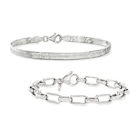 2022年ファッション福袋 Jewelry Silver Sterling Ross-Simons Set: Br Link Clip Paper and Herringbone ブレスレット