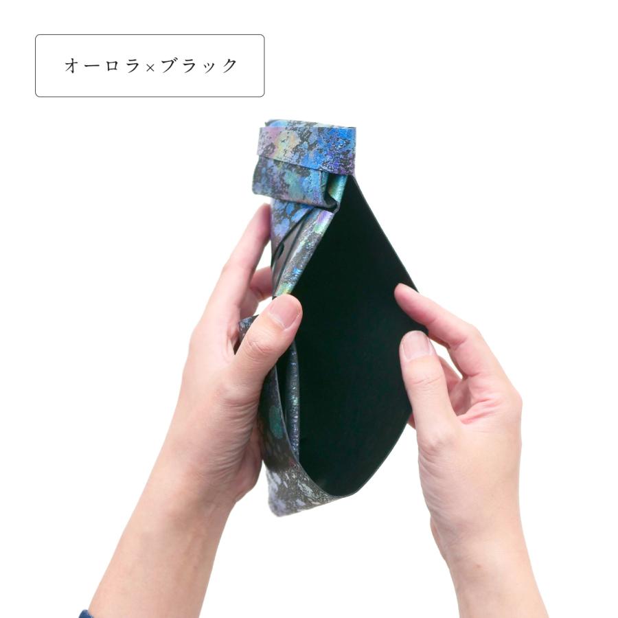 所作　黒 レザー 三つ折り財布 オーロラ 所作 三つ折り財布 2.0 オーロラ シャボン 本革 日本製 メンズ